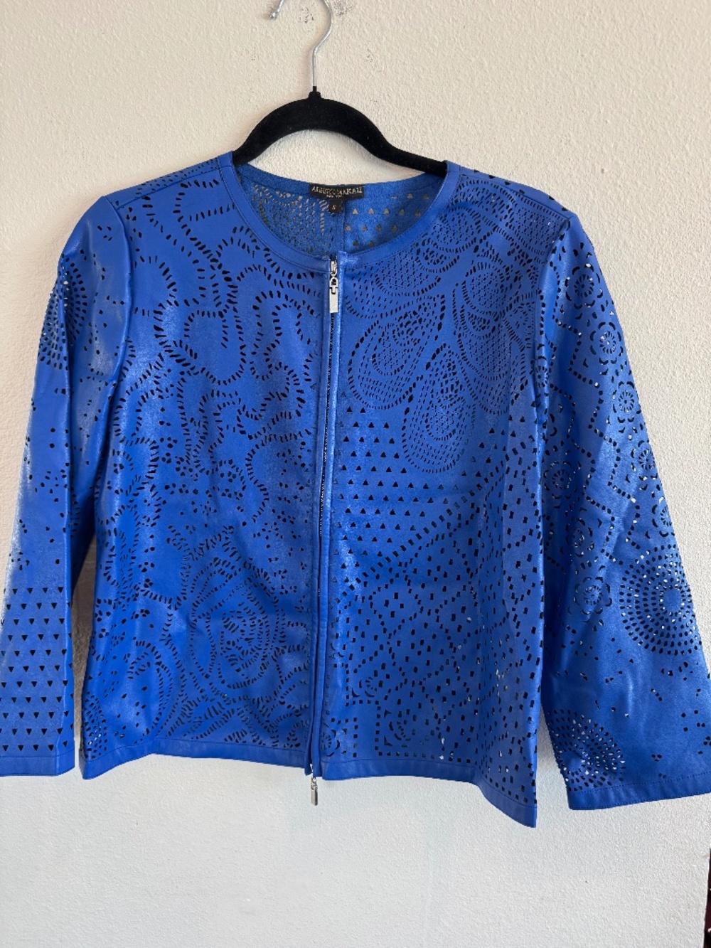 Alberto Makali Blue Leather Perforated Jacket Small